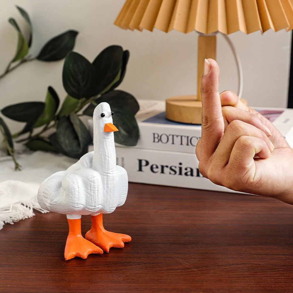 Duck You Gesture Resin Statue - Funny Middle Finger Novelty Decor for Office Desk, Humorous Gift for Colleagues, Animal Satire