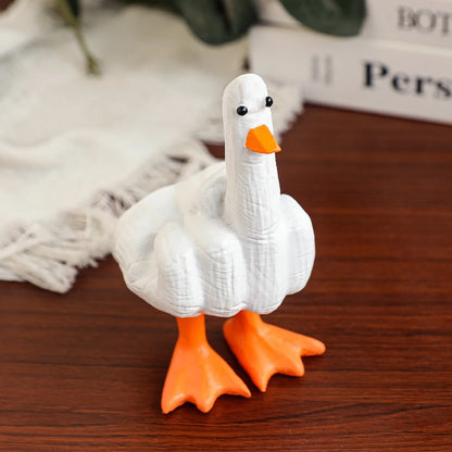 Duck You Gesture Resin Statue - Funny Middle Finger Novelty Decor for Office Desk, Humorous Gift for Colleagues, Animal Satire