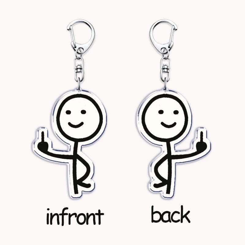 Funny Meme Stickman Keychain for Women Accessories Middle Finger Line Art Stick Figures Pendant Keying Jewelry Friends Fans Gift