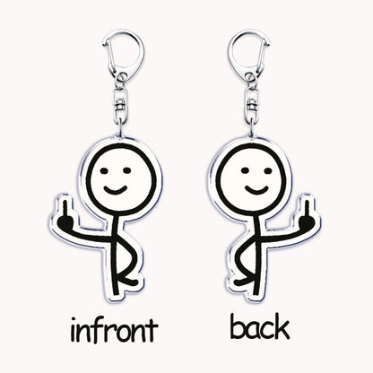 Funny Meme Stickman Keychain for Women Accessories Middle Finger Line Art Stick Figures Pendant Keying Jewelry Friends Fans Gift