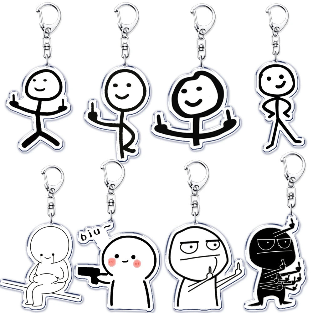 Funny Meme Stickman Keychain for Women Accessories Middle Finger Line Art Stick Figures Pendant Keying Jewelry Friends Fans Gift