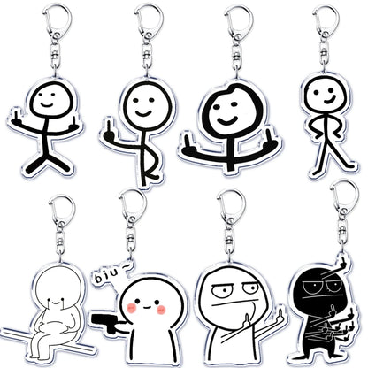 Funny Meme Stickman Keychain for Women Accessories Middle Finger Line Art Stick Figures Pendant Keying Jewelry Friends Fans Gift