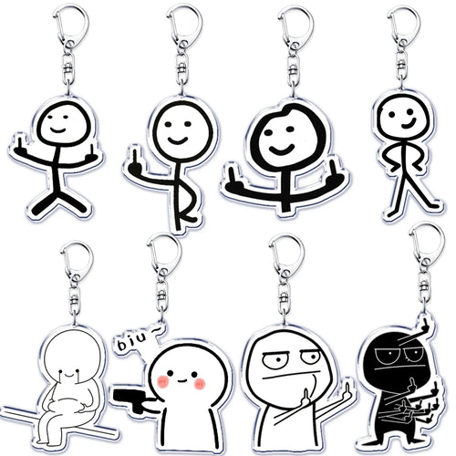 Funny Meme Stickman Keychain for Women Accessories Middle Finger Line Art Stick Figures Pendant Keying Jewelry Friends Fans Gift