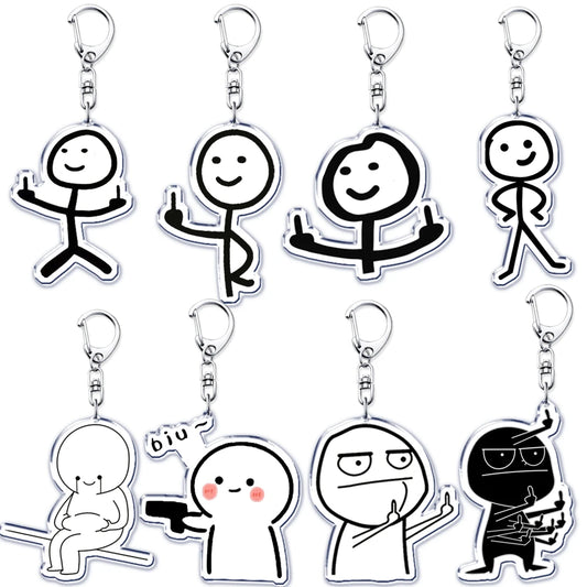 Funny Meme Stickman Keychain for Women Accessories Middle Finger Line Art Stick Figures Pendant Keying Jewelry Friends Fans Gift