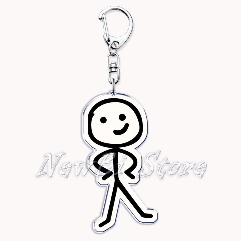 Funny Meme Stickman Keychain for Women Accessories Middle Finger Line Art Stick Figures Pendant Keying Jewelry Friends Fans Gift