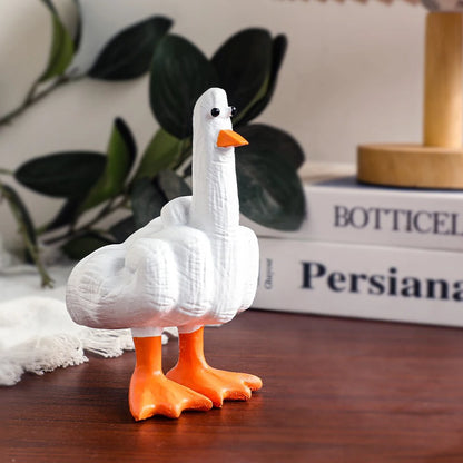 Duck You Gesture Resin Statue - Funny Middle Finger Novelty Decor for Office Desk, Humorous Gift for Colleagues, Animal Satire