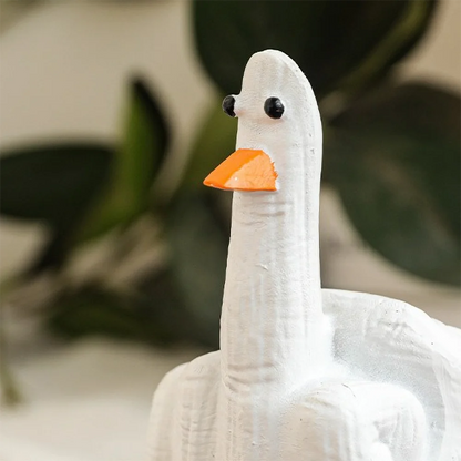 Duck You Gesture Resin Statue - Funny Middle Finger Novelty Decor for Office Desk, Humorous Gift for Colleagues, Animal Satire