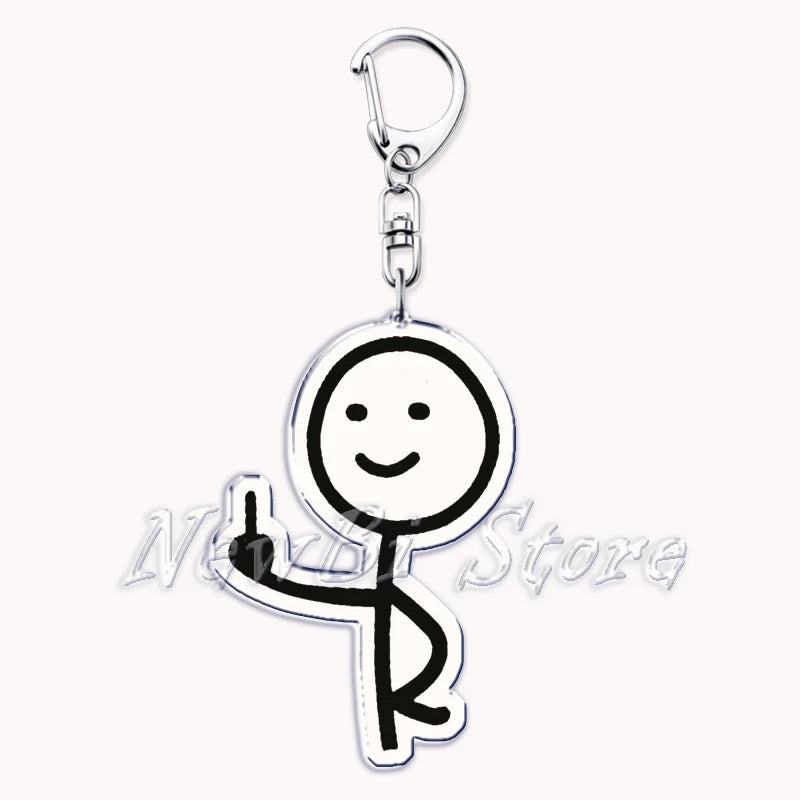 Funny Meme Stickman Keychain for Women Accessories Middle Finger Line Art Stick Figures Pendant Keying Jewelry Friends Fans Gift
