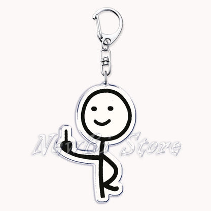 Funny Meme Stickman Keychain for Women Accessories Middle Finger Line Art Stick Figures Pendant Keying Jewelry Friends Fans Gift