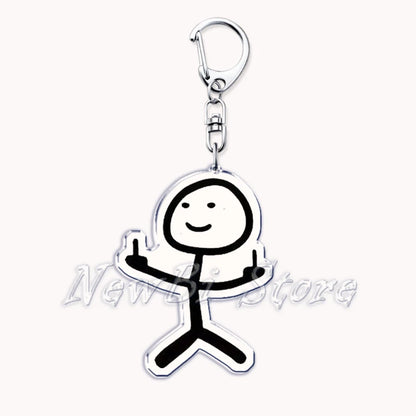 Funny Meme Stickman Keychain for Women Accessories Middle Finger Line Art Stick Figures Pendant Keying Jewelry Friends Fans Gift