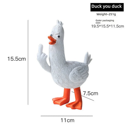 Duck You Gesture Resin Statue - Funny Middle Finger Novelty Decor for Office Desk, Humorous Gift for Colleagues, Animal Satire